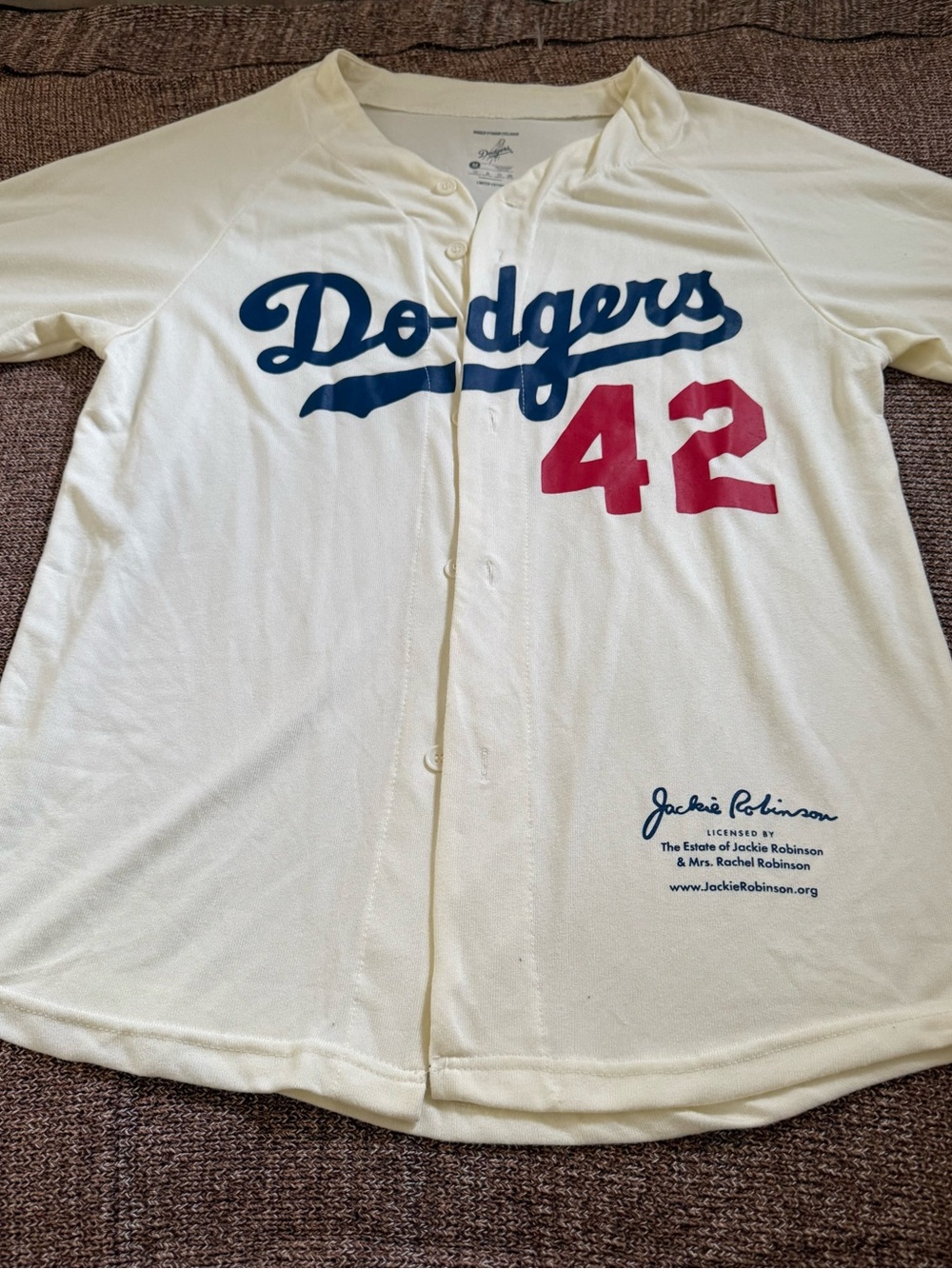 Dodgers 42 Button-Up Jersey in Cream